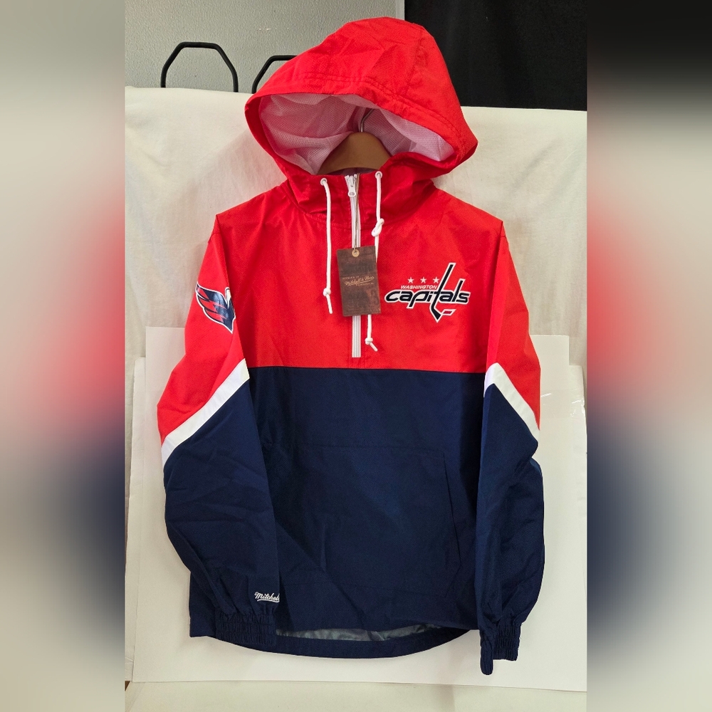 Mitchell Ness Washington Capitals NHL 1/4 Hooded Windbreaker Jacket Mens Size S.